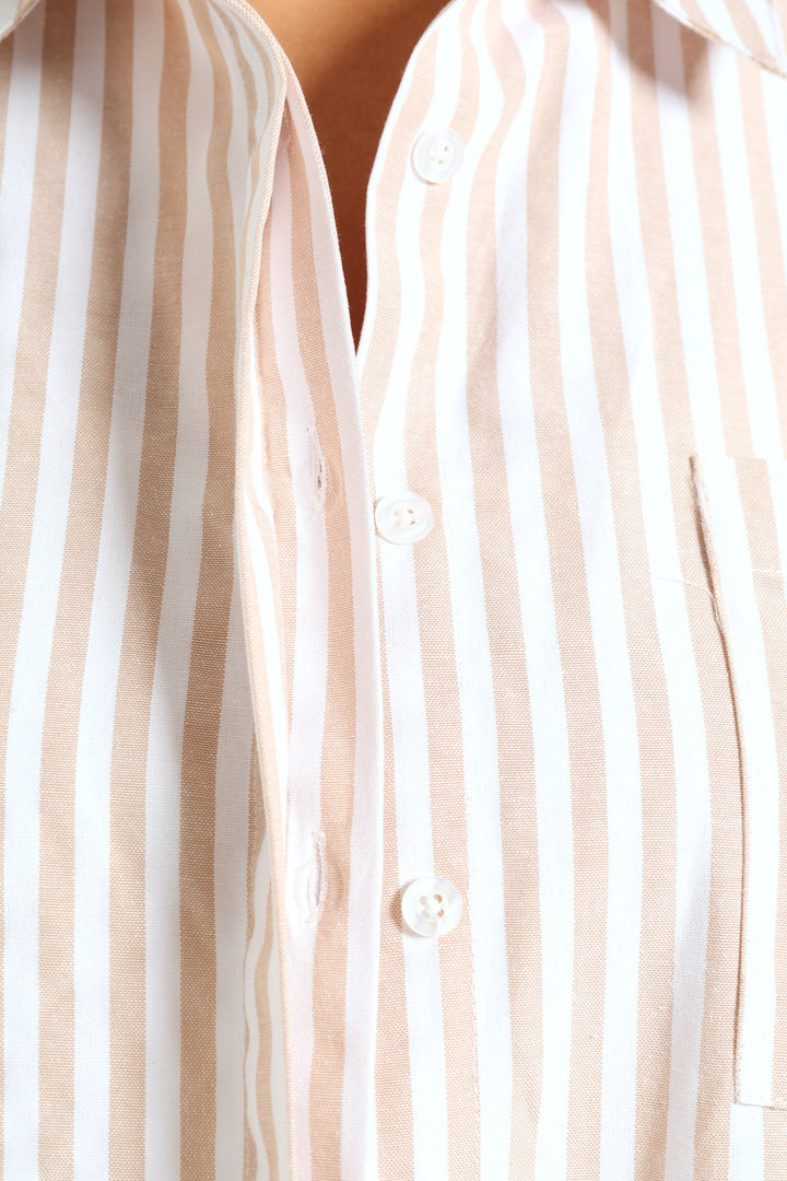 Striped Button Thru Shirt - Stone