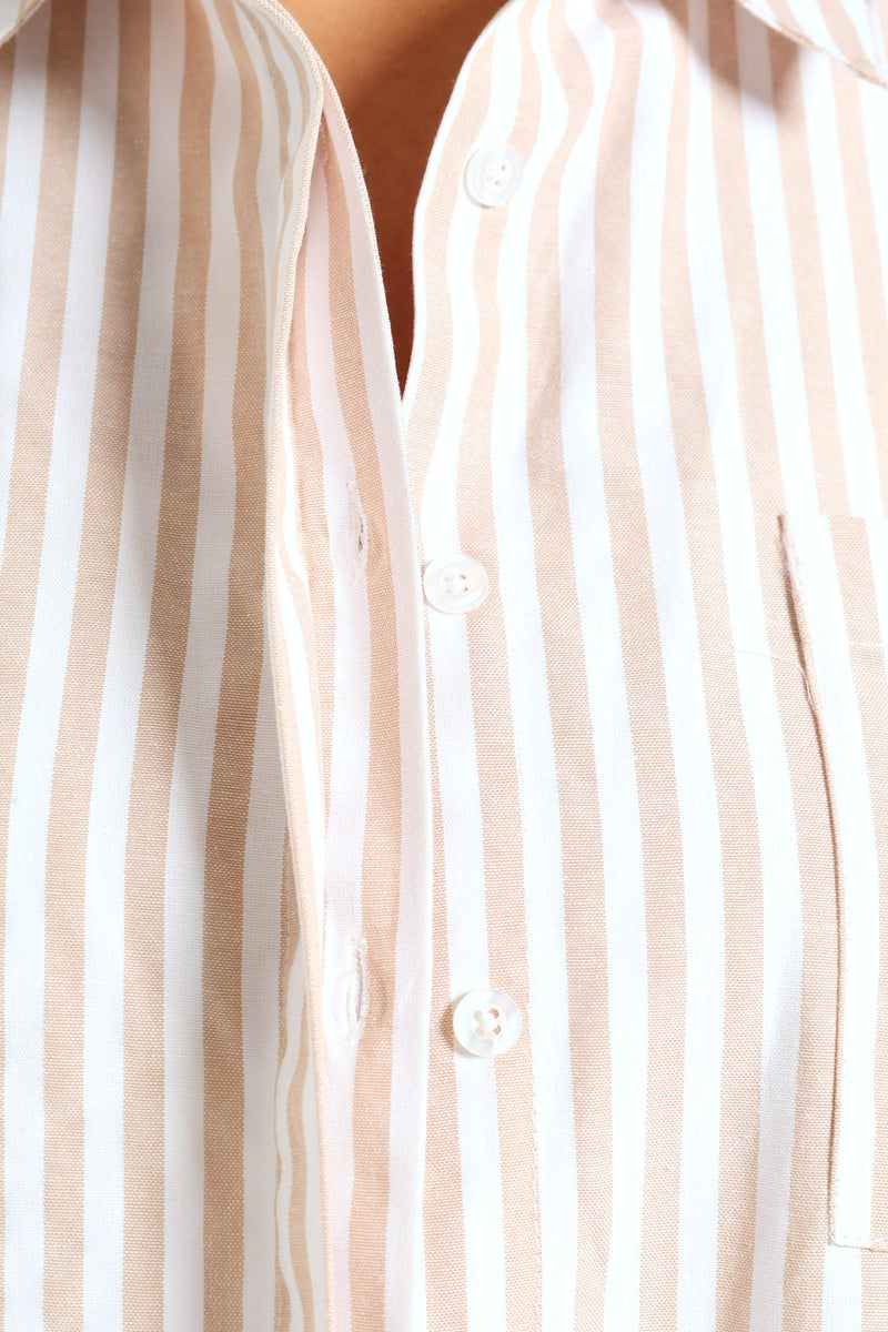 Striped Button Thru Shirt - Stone
