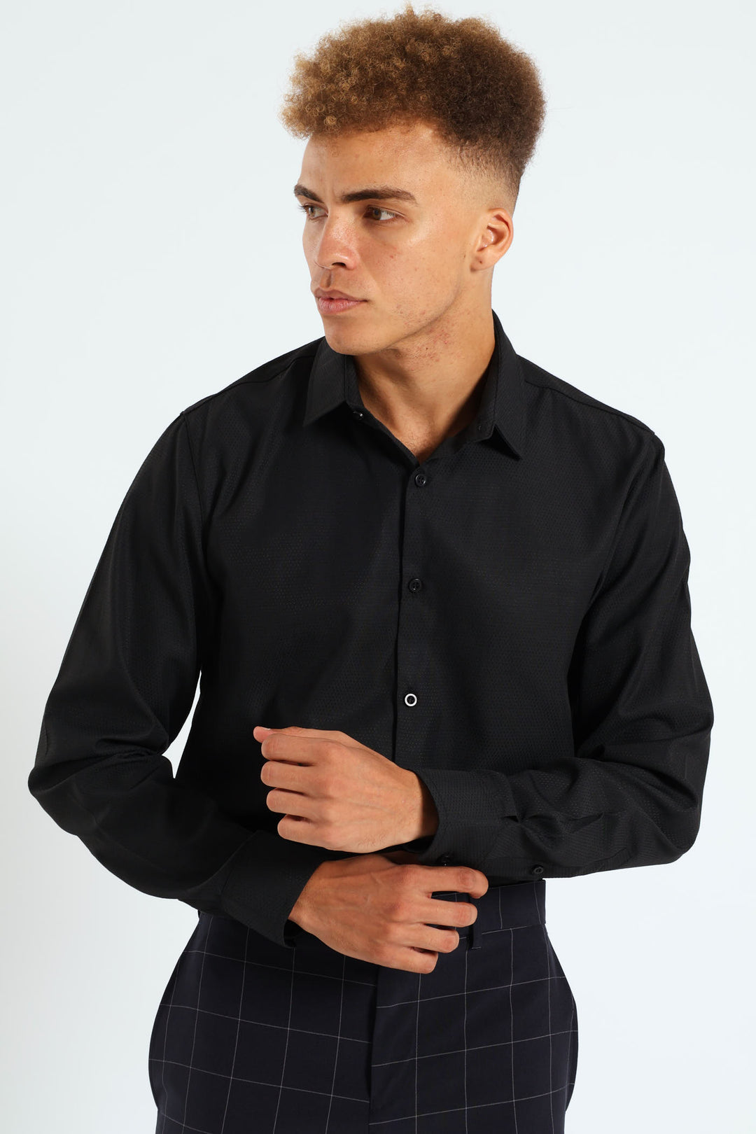 Textured Long Sleeve Shirt - Black