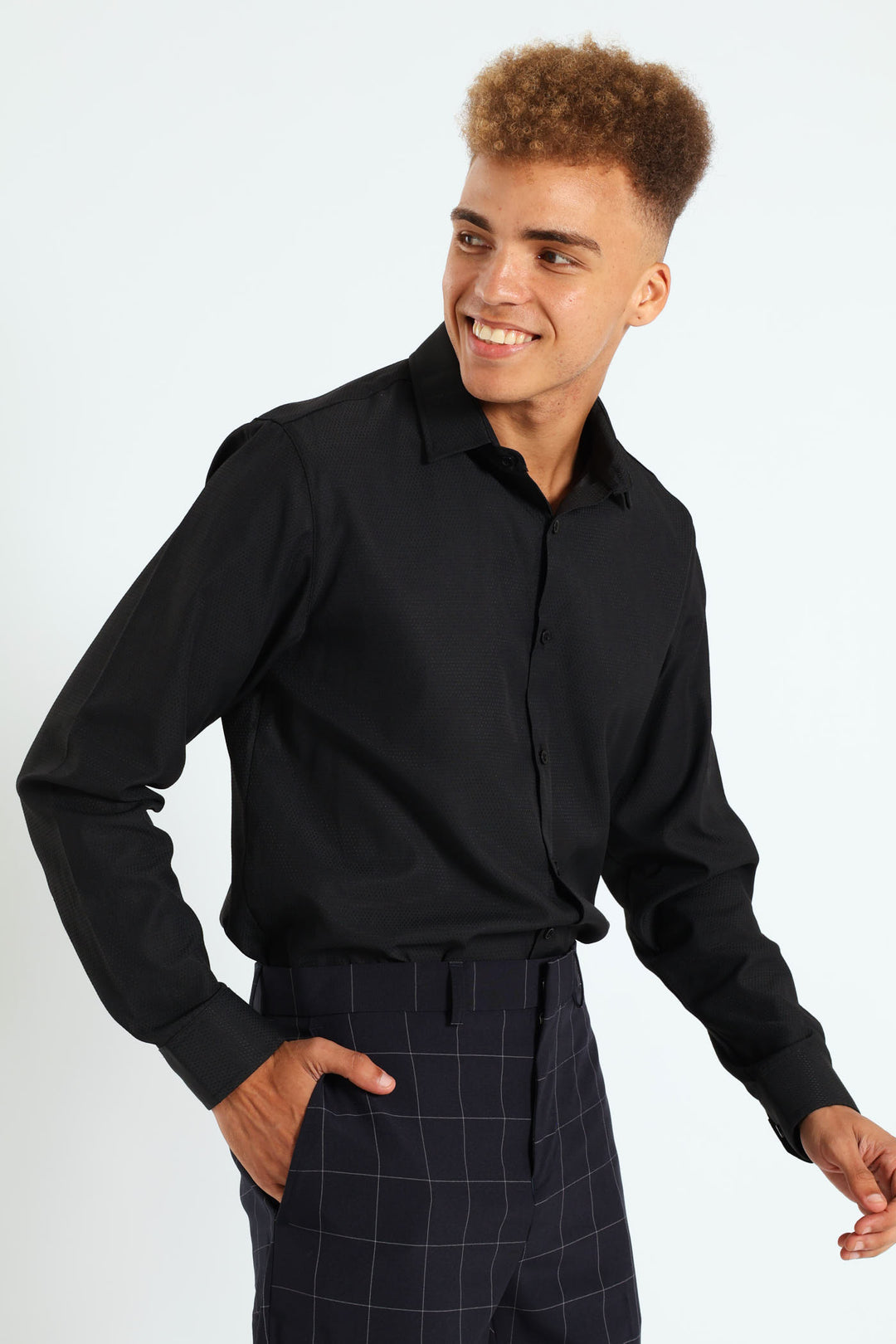 Textured Long Sleeve Shirt - Black