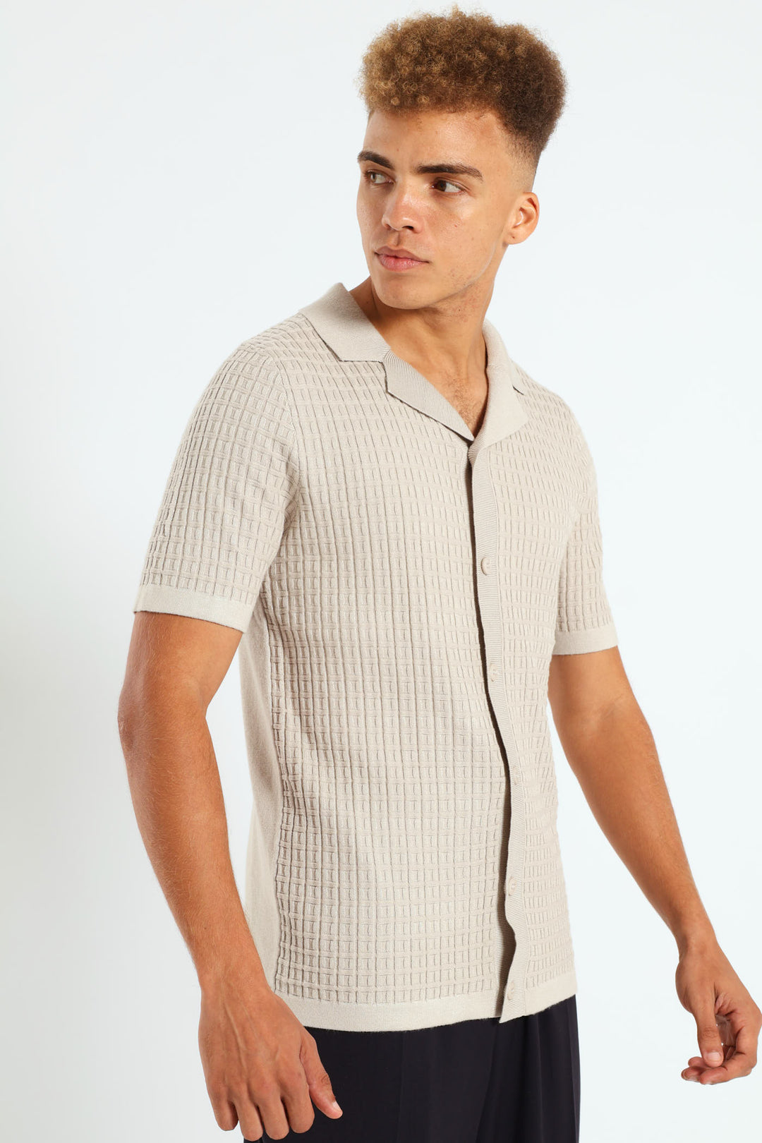 Block Fine Guage Knit Shirt - Off White