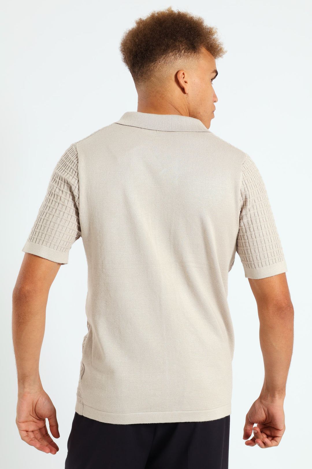 Block Fine Guage Knit Shirt - Off White