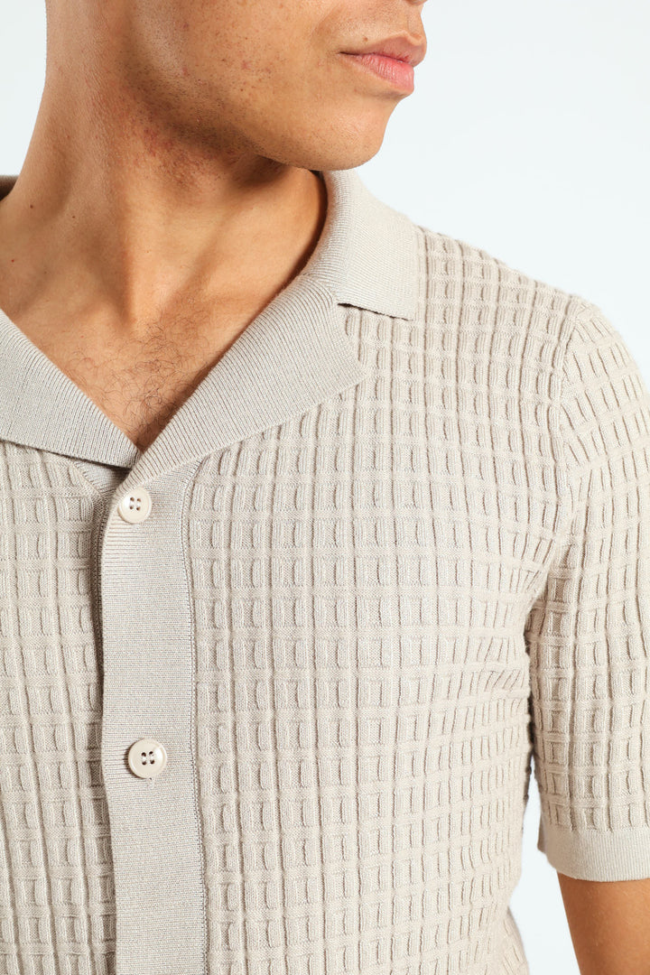 Block Fine Guage Knit Shirt - Off White