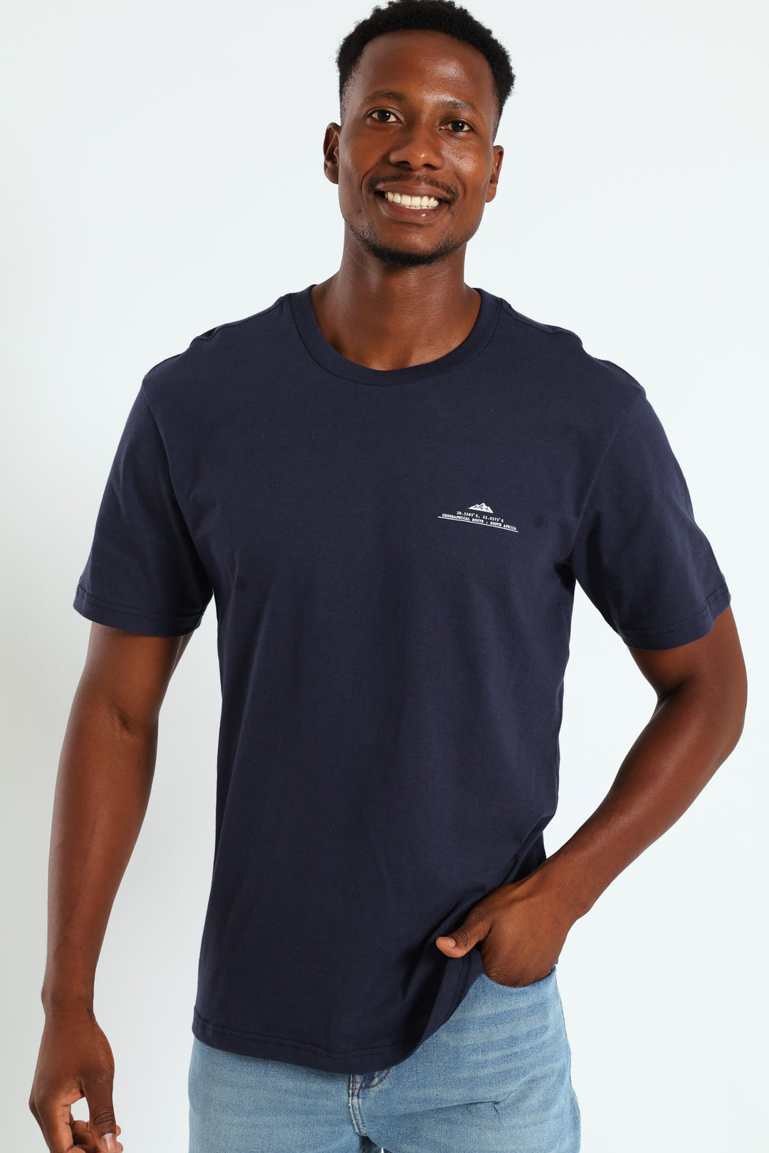 Geographical Front & Back Print Tee - Navy