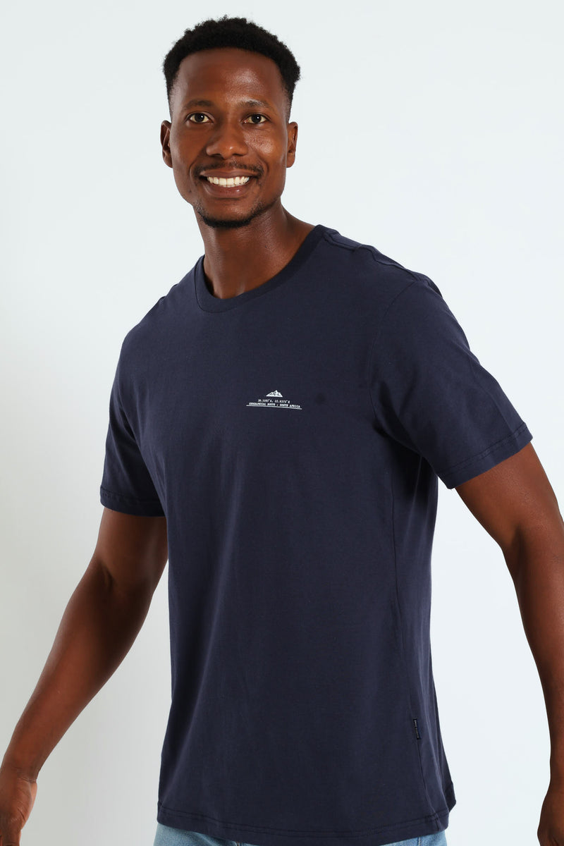 Geographical Front & Back Print Tee - Navy