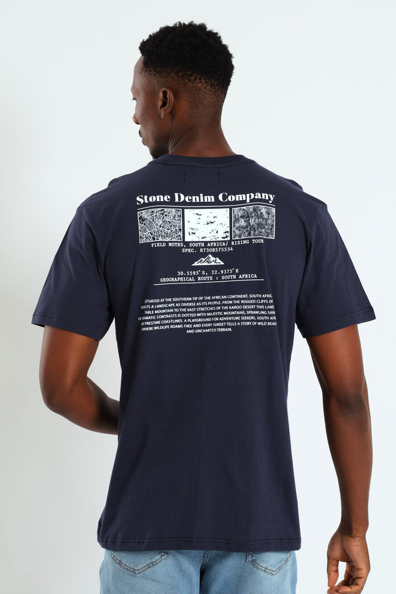 Geographical Front & Back Print Tee - Navy