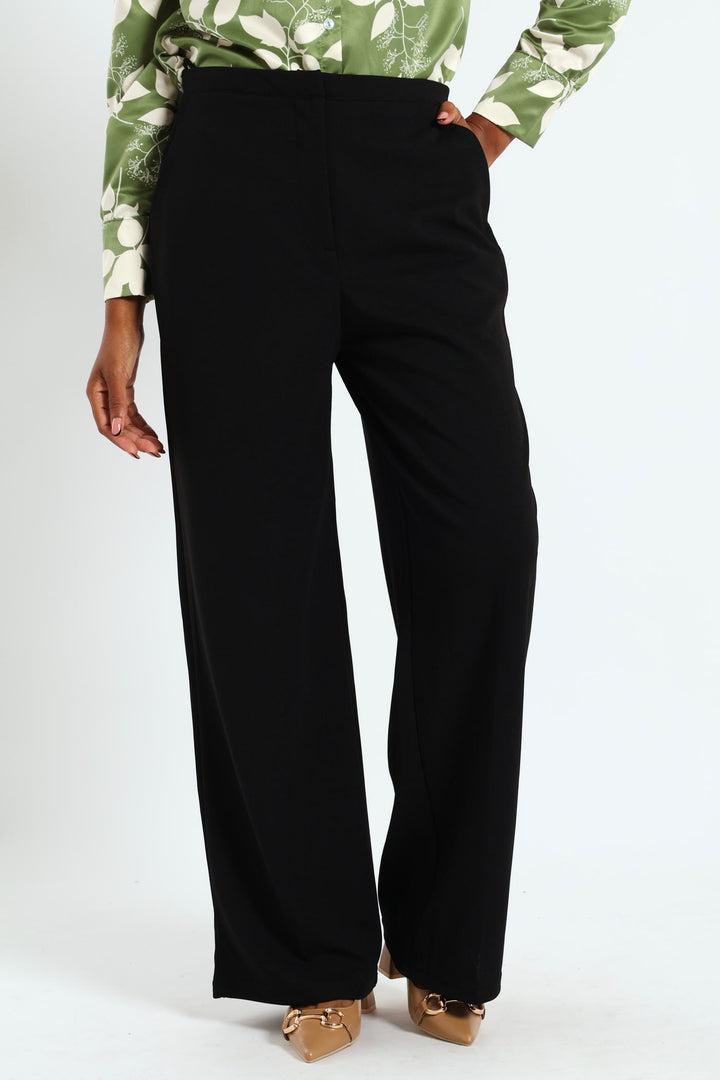Narrow Waistband Wideleg Pant - Black