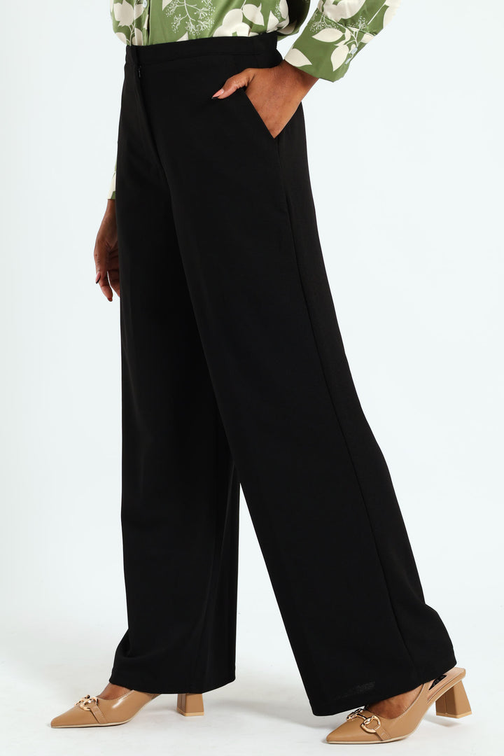 Narrow Waistband Wideleg Pant - Black