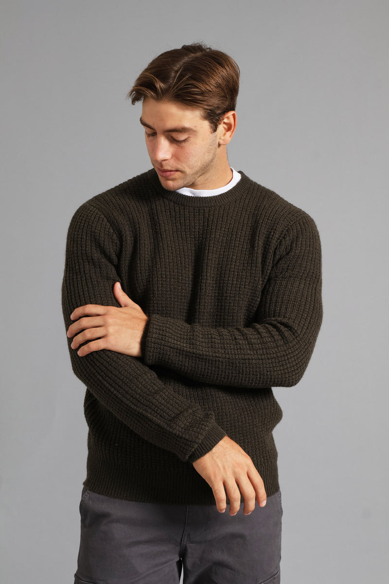 Textured Crew Knitwear - Fatigue
