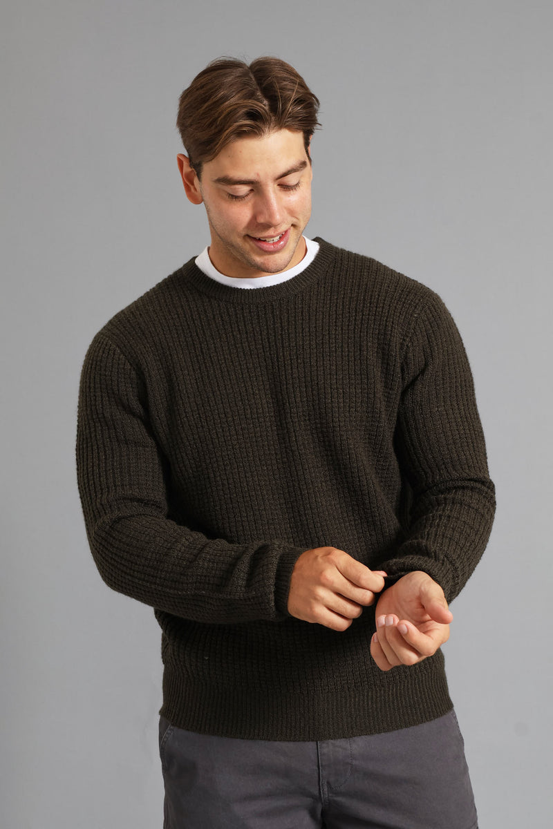 Textured Crew Knitwear - Fatigue
