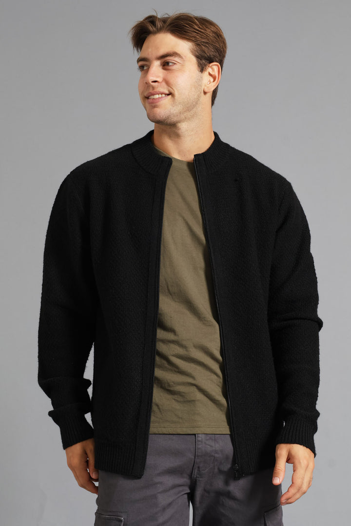 Structual Knit Zip Through Knitwear - Black