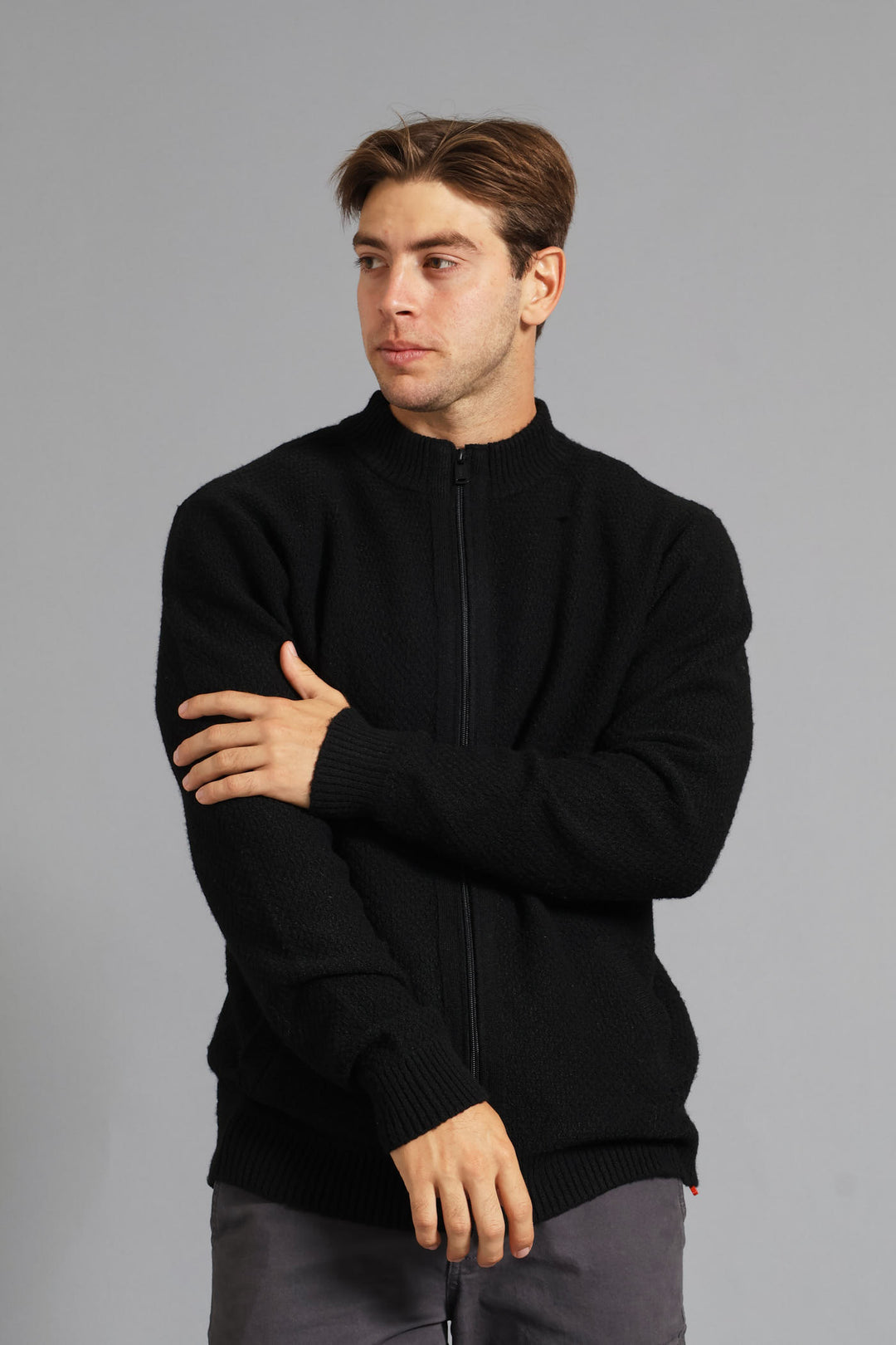 Structual Knit Zip Through Knitwear - Black