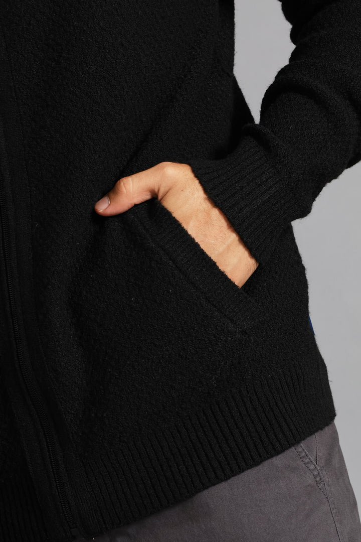 Structual Knit Zip Through Knitwear - Black