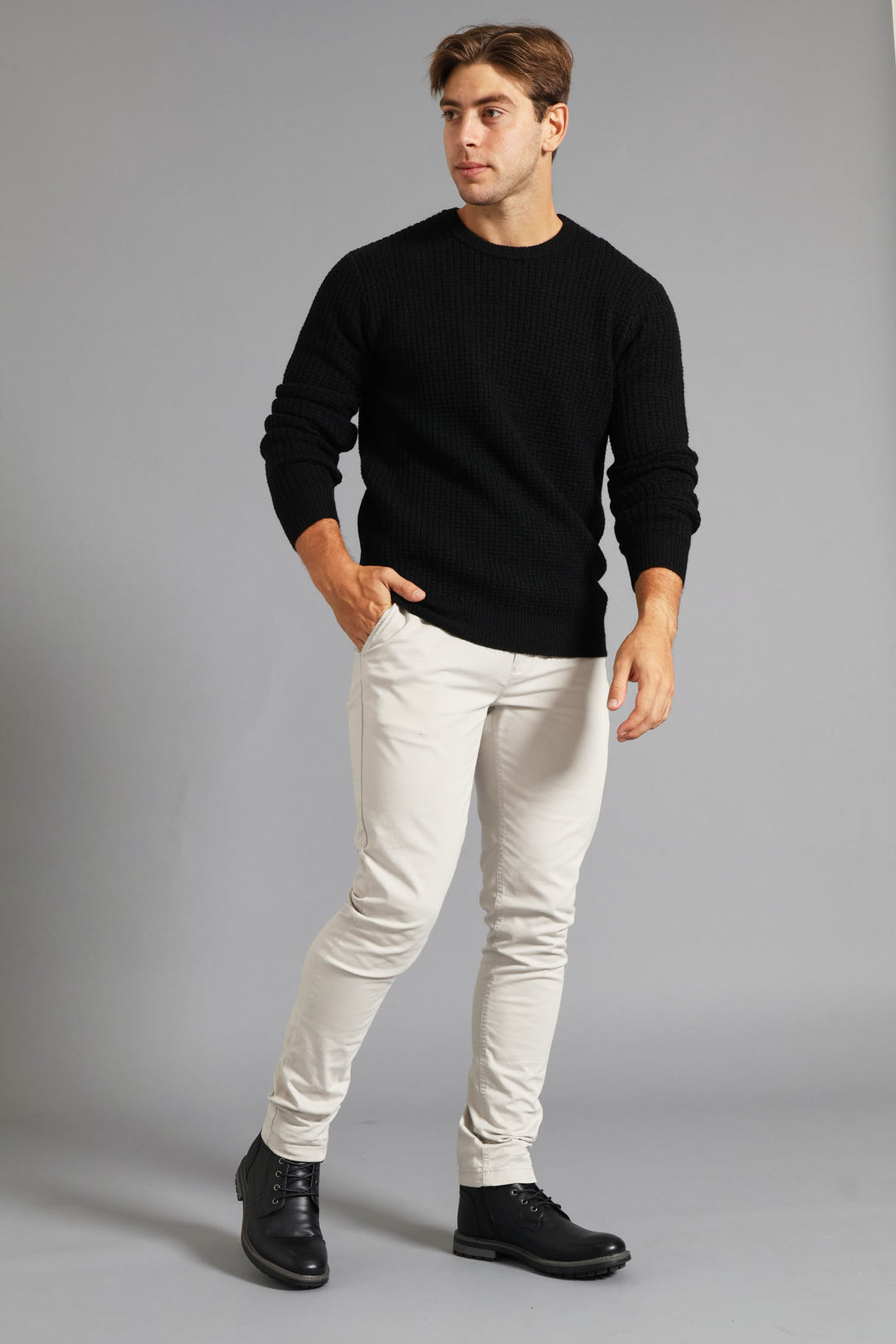 Textured Crew Knitwear - Black