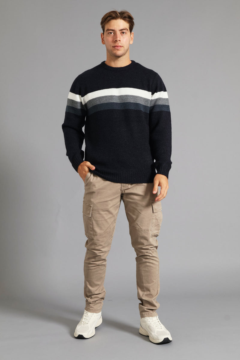 Chest Stripe Crew Knitwear - Navy