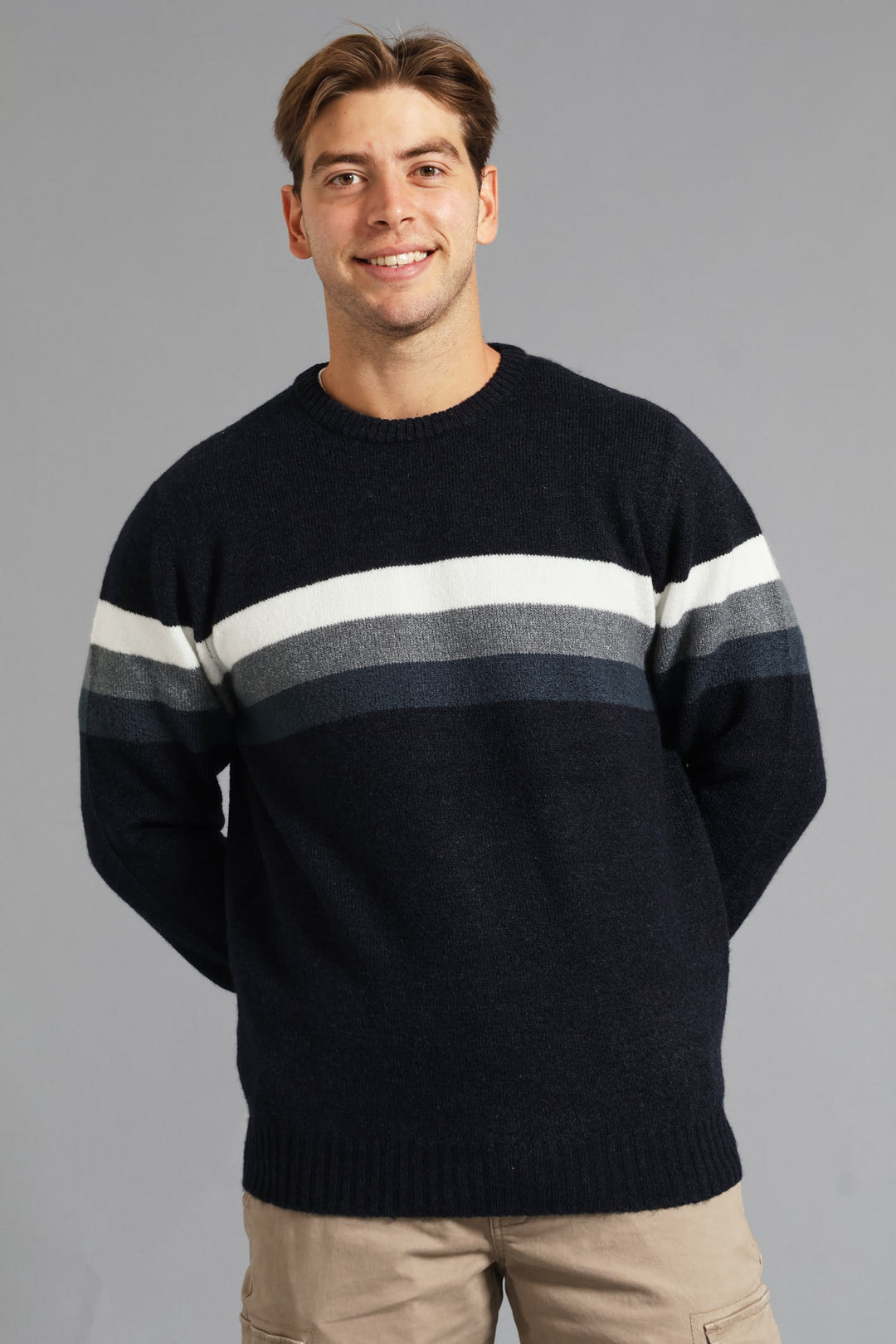 Chest Stripe Crew Knitwear - Navy
