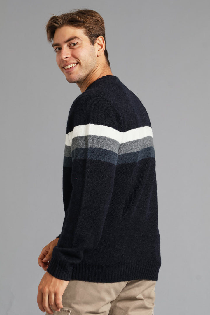 Chest Stripe Crew Knitwear - Navy
