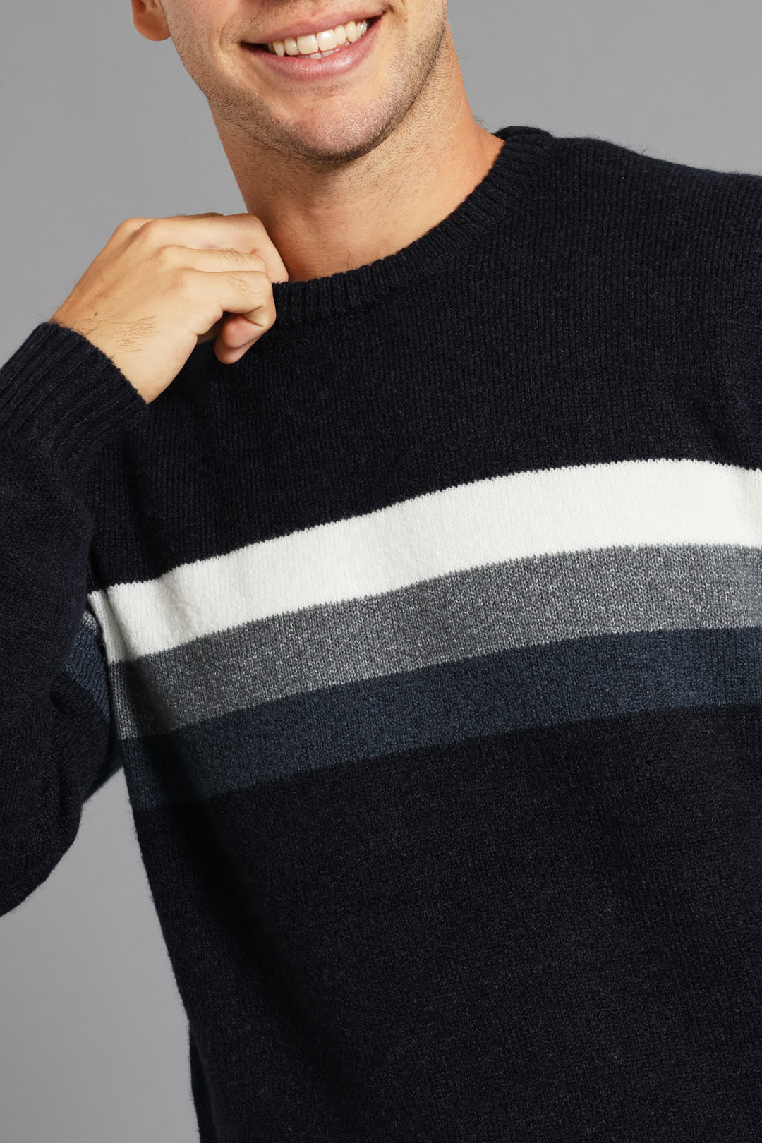 Chest Stripe Crew Knitwear - Navy