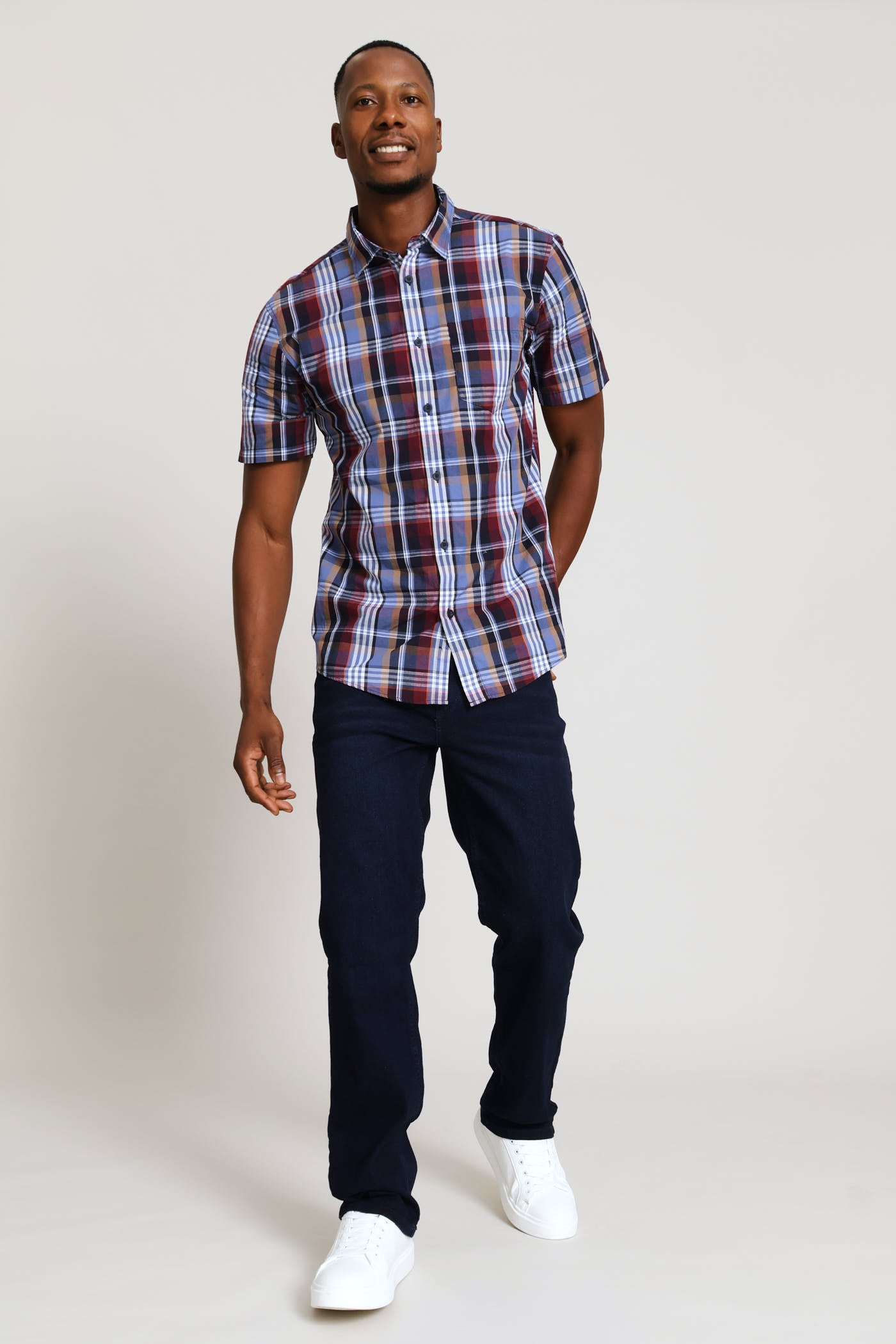 BIRDOG ネイビー　Mサイズ　Washed check shirts Mens Regular Check Shirt - Navy – Edgars