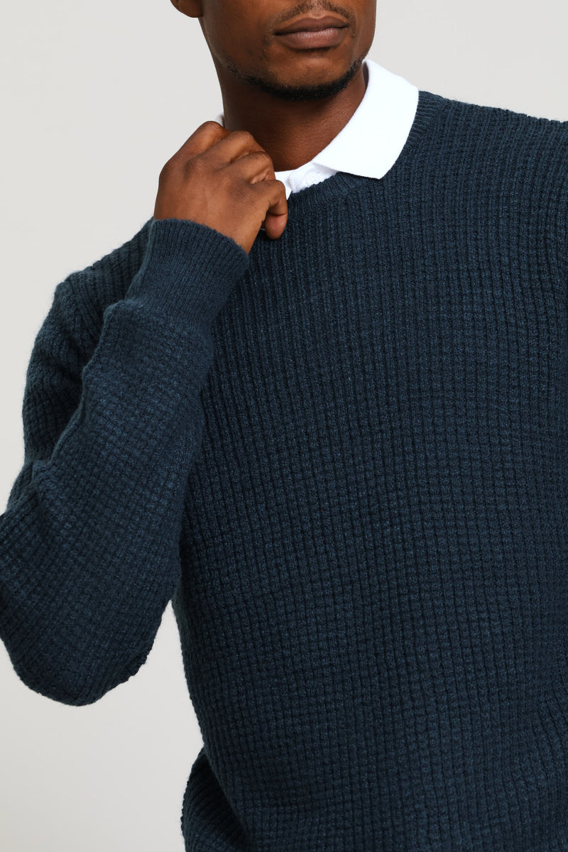Textured Crew Knitwear - Petrol