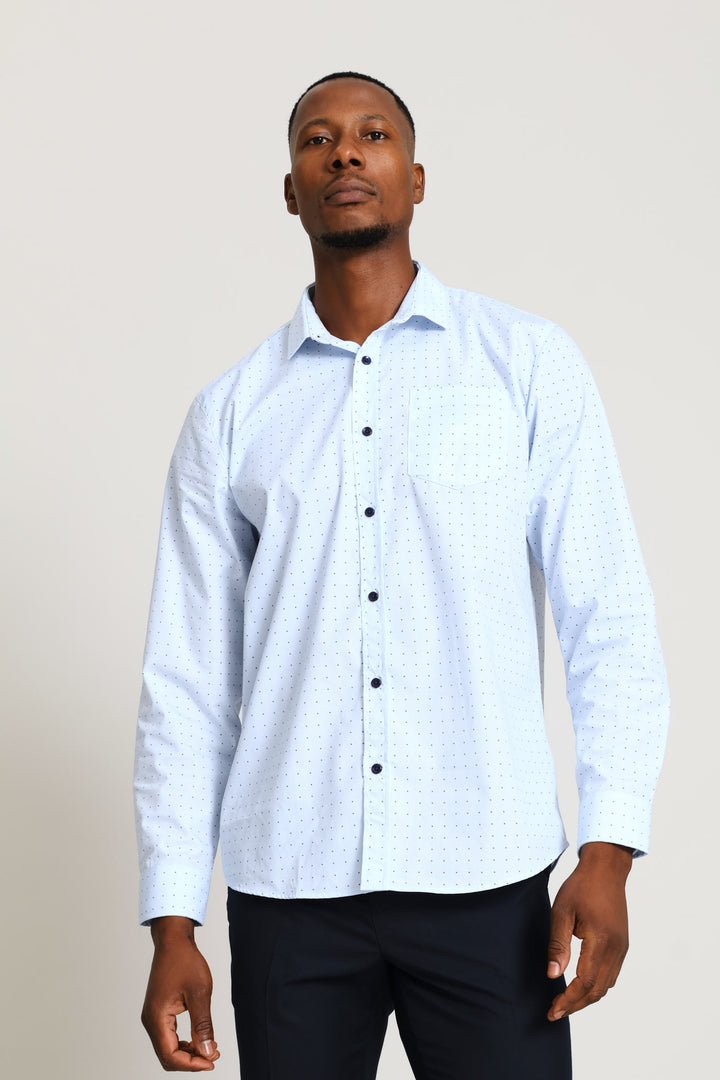 Regular Long Sleeve Spot Printed Shirt - White/Blue