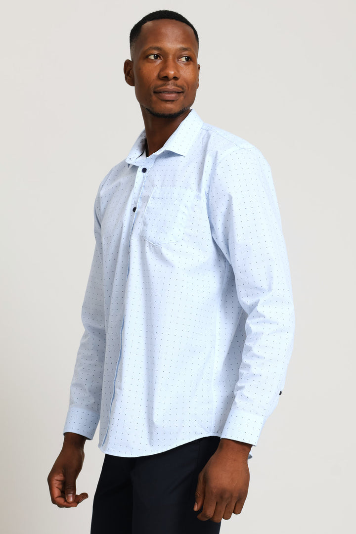 Regular Long Sleeve Spot Printed Shirt - White/Blue