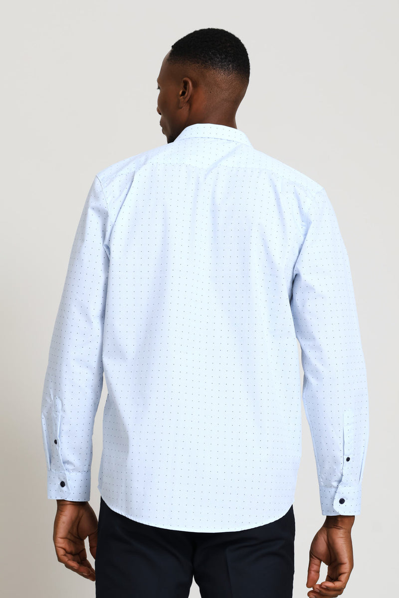 Regular Long Sleeve Spot Printed Shirt - White/Blue