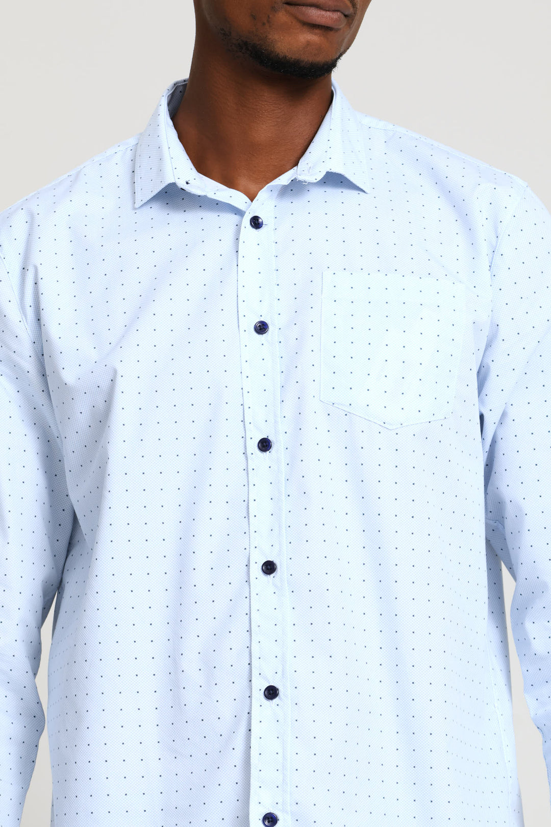 Regular Long Sleeve Spot Printed Shirt - White/Blue