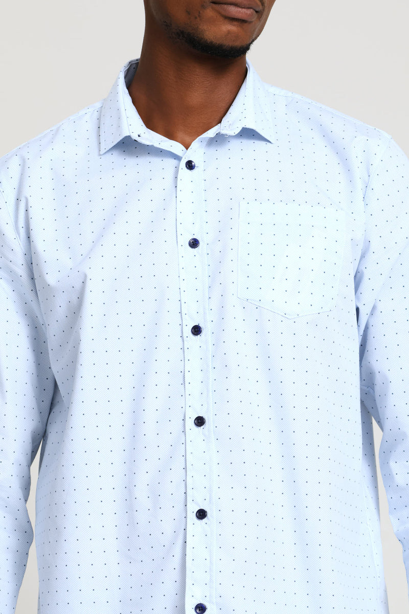 Regular Long Sleeve Spot Printed Shirt - White/Blue