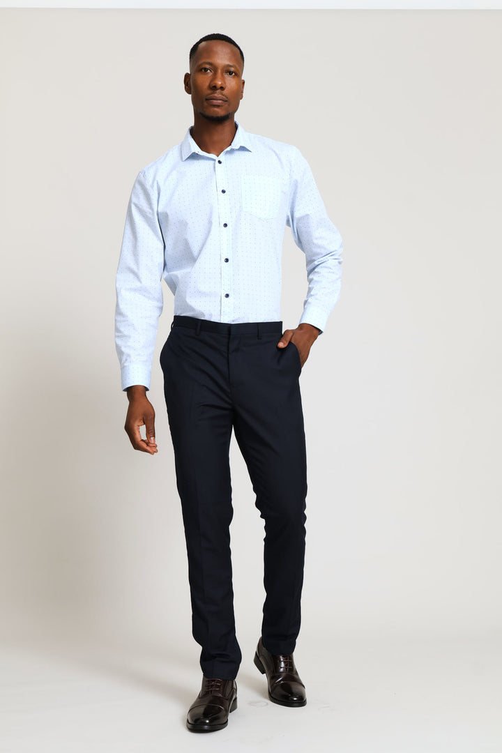 Regular Long Sleeve Spot Printed Shirt - White/Blue