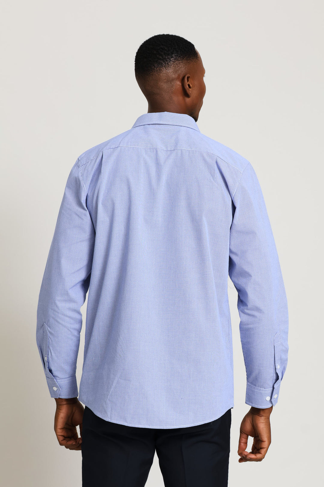 Regular Long Sleeve Mini Check Textured Shirt - Mid Blue