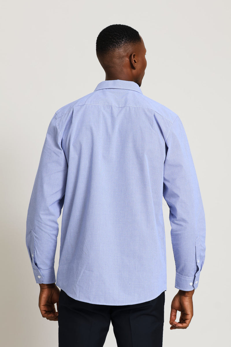 Regular Long Sleeve Mini Check Textured Shirt - Mid Blue