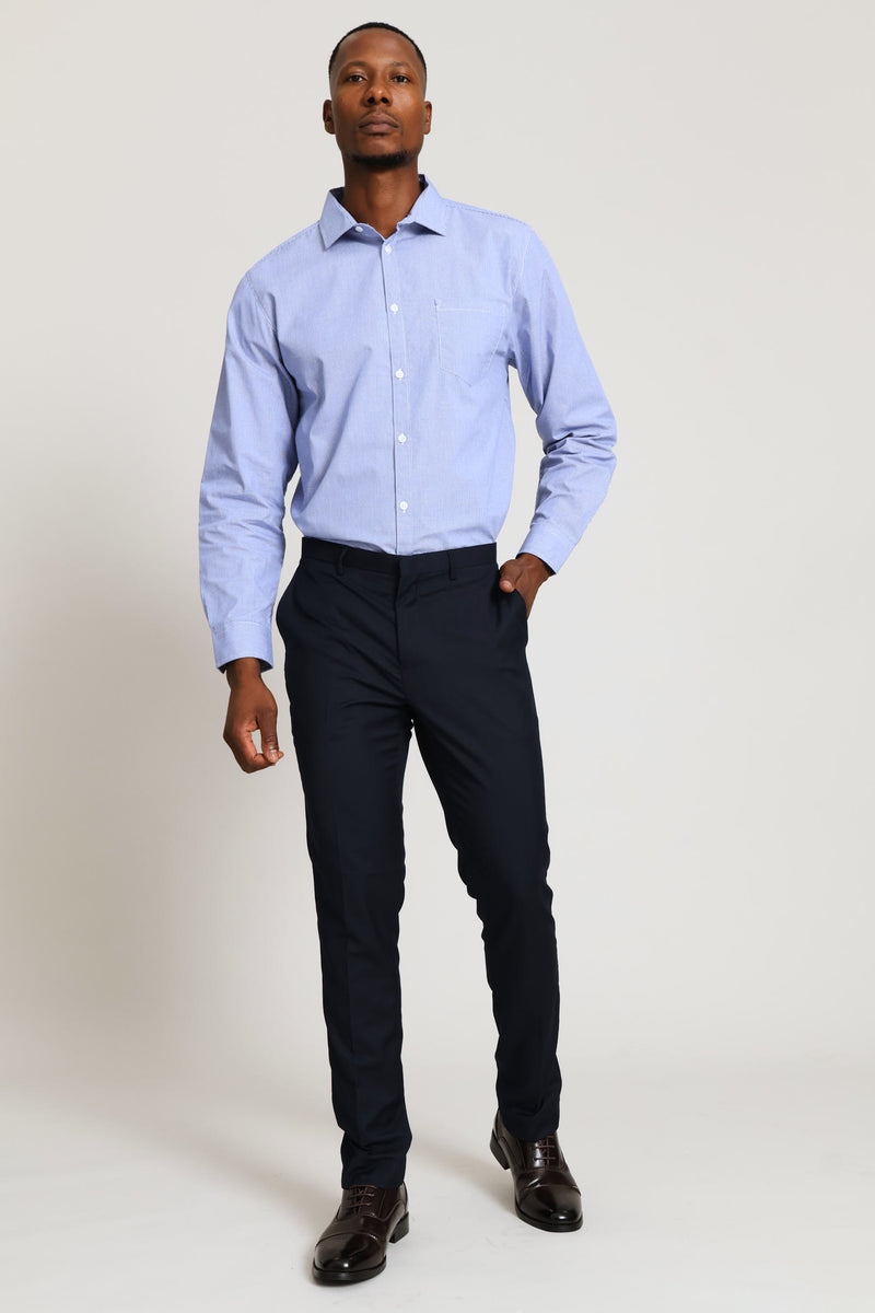 Regular Long Sleeve Mini Check Textured Shirt - Mid Blue