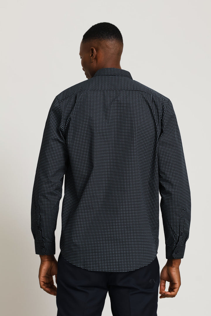 Regular Long Sleeve Mini Line Printed Shirt - Black/Blue