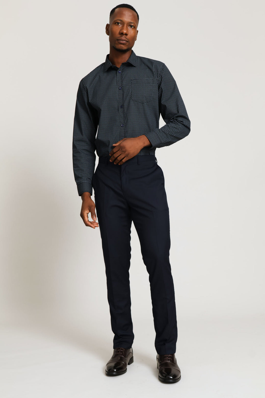 Regular Long Sleeve Mini Line Printed Shirt - Black/Blue