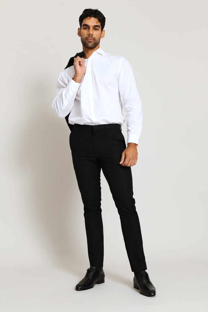 Slim Fit Viscose Blend Suit Trouser - Black