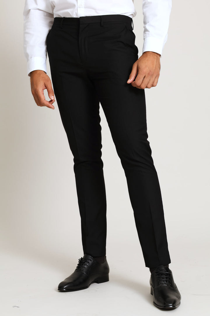 Slim Fit Viscose Blend Suit Trouser - Black