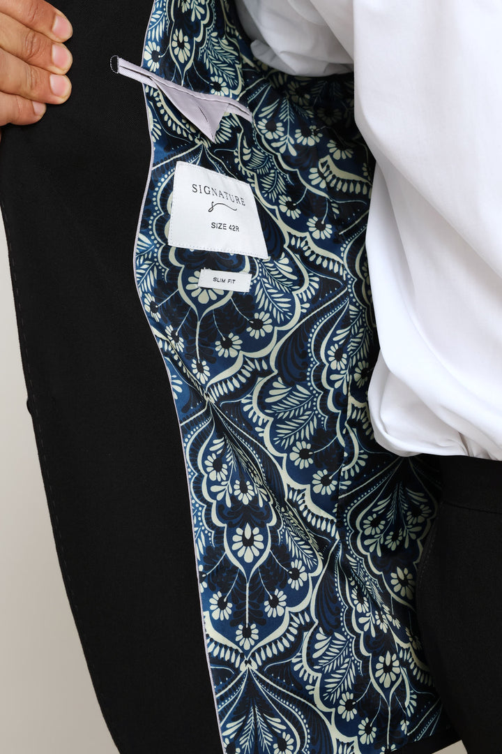 Slim Fit Viscose Blend Jackets - Black