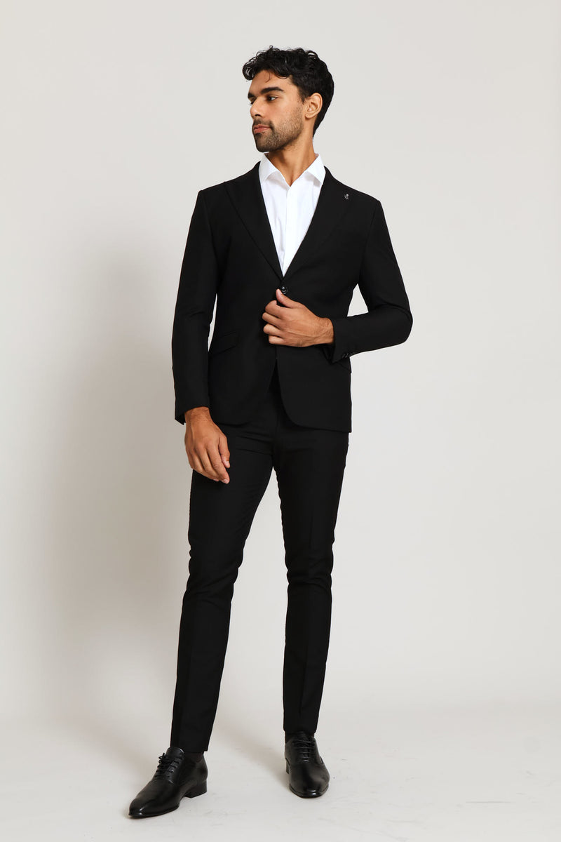 Slim Fit Viscose Blend Jackets - Black