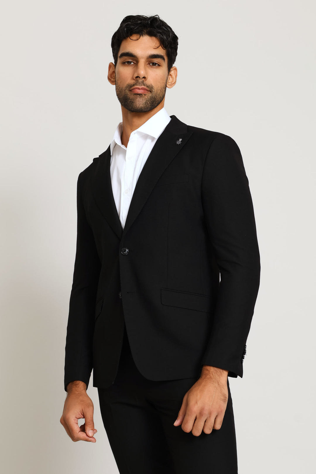 Slim Fit Viscose Blend Jackets - Black