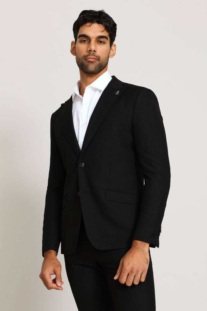 Slim Fit Viscose Blend Jackets - Black