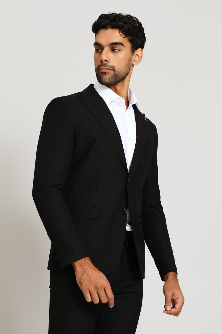 Slim Fit Viscose Blend Jackets - Black