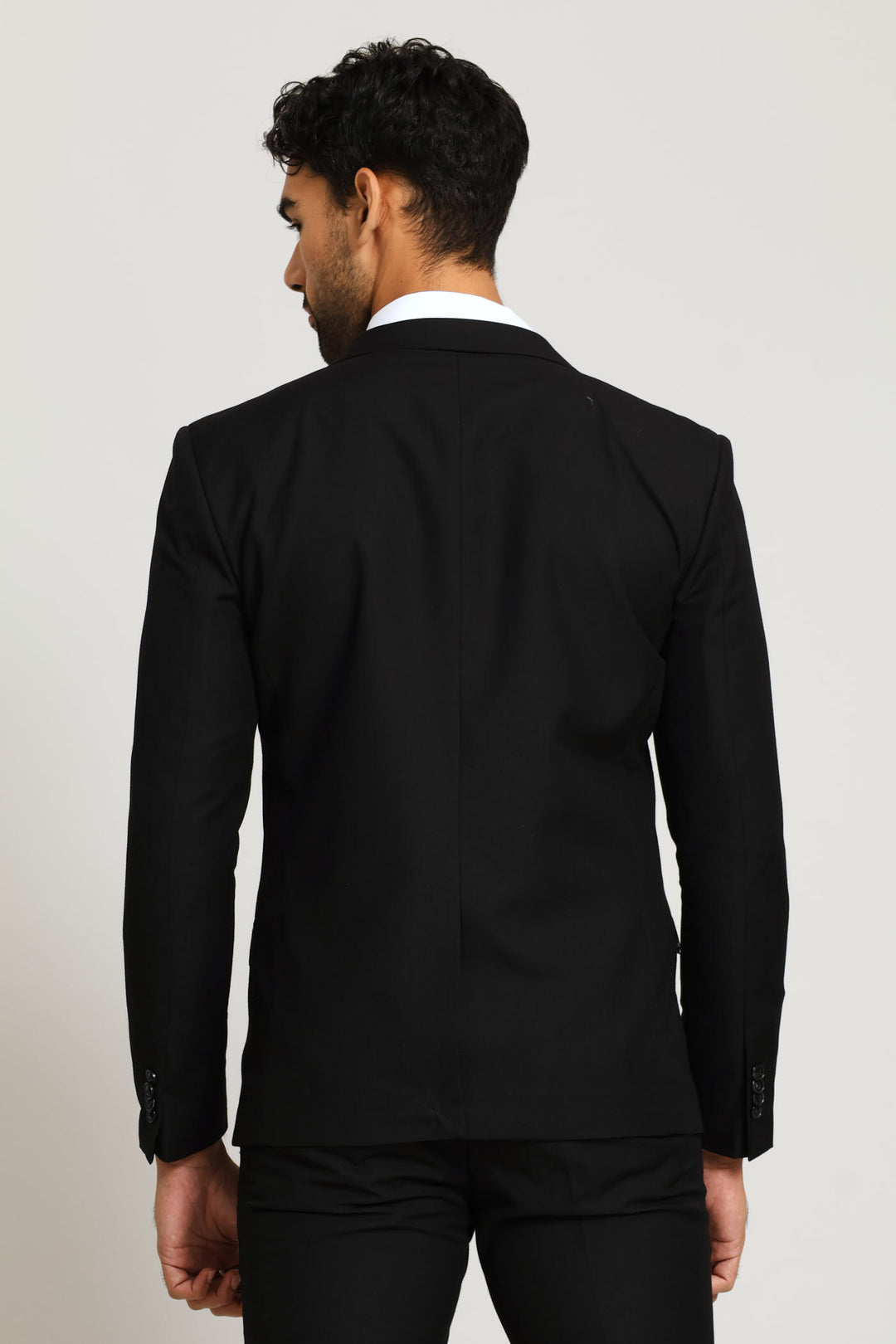 Slim Fit Viscose Blend Jackets - Black