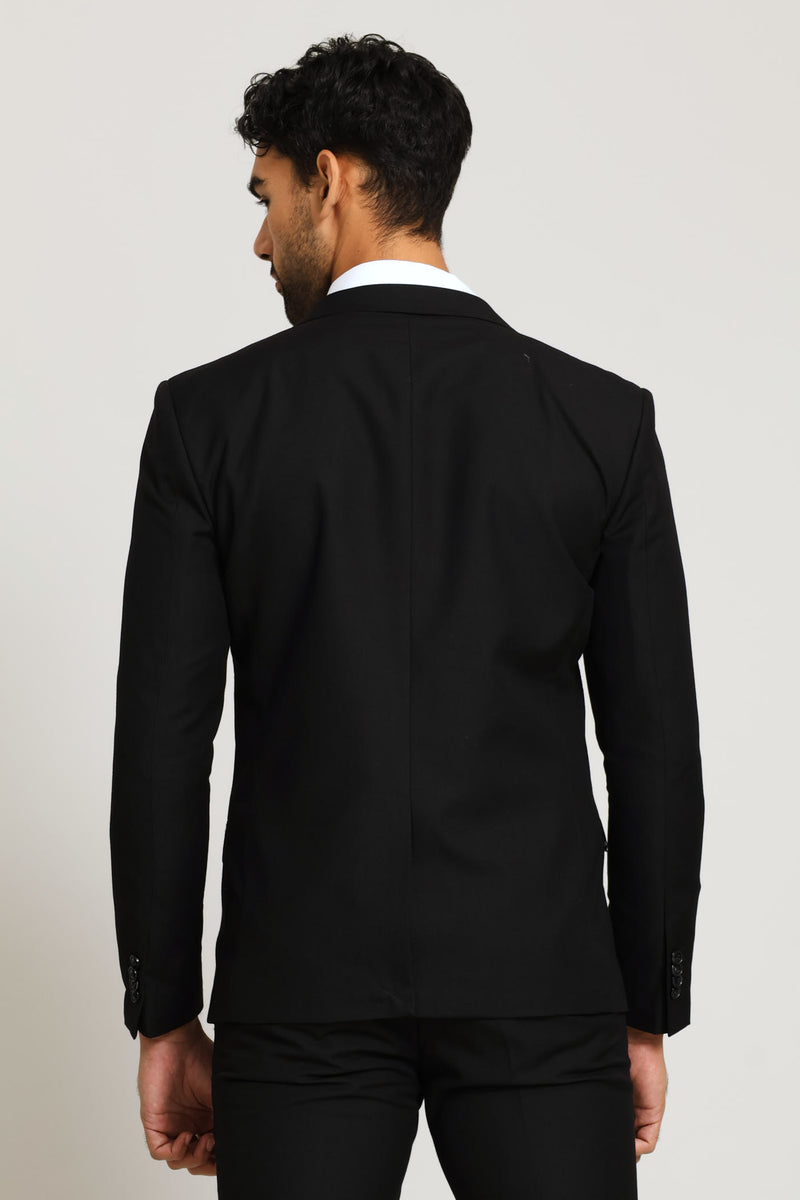 Slim Fit Viscose Blend Jackets - Black