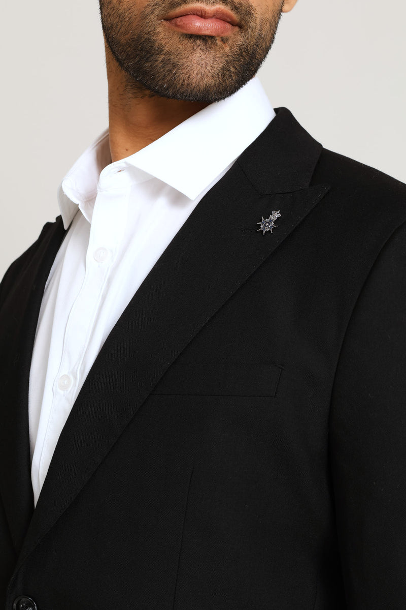 Slim Fit Viscose Blend Jackets - Black