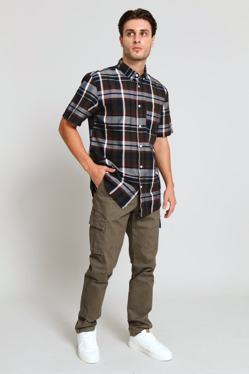Golden Rooibos Button Down Check Shirt - Fatigue/Navy/Red