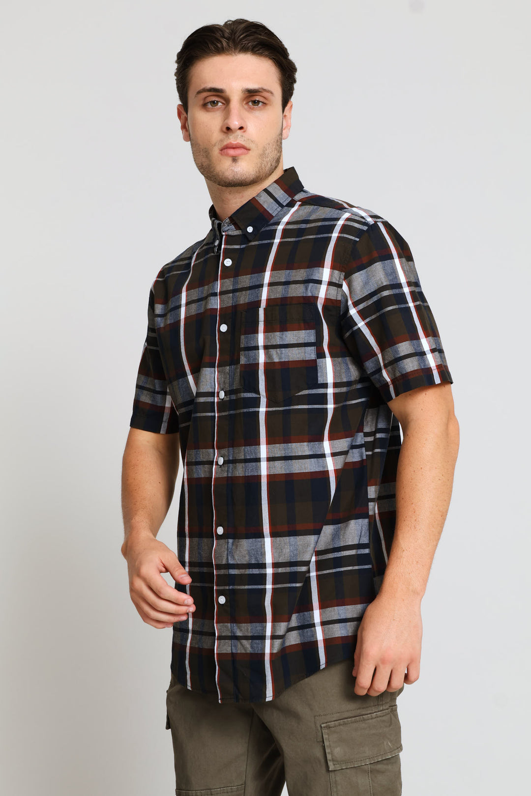 Golden Rooibos Button Down Check Shirt - Fatigue/Navy/Red