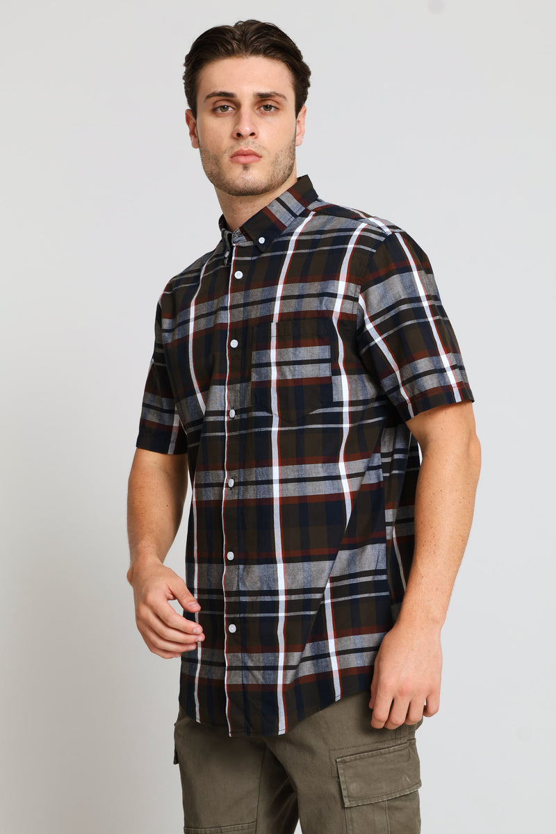 Golden Rooibos Button Down Check Shirt - Fatigue/Navy/Red