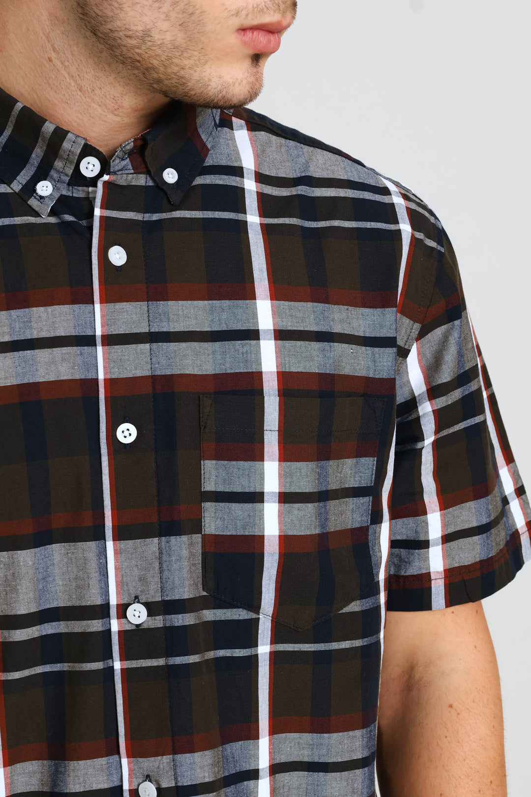 Golden Rooibos Button Down Check Shirt - Fatigue/Navy/Red