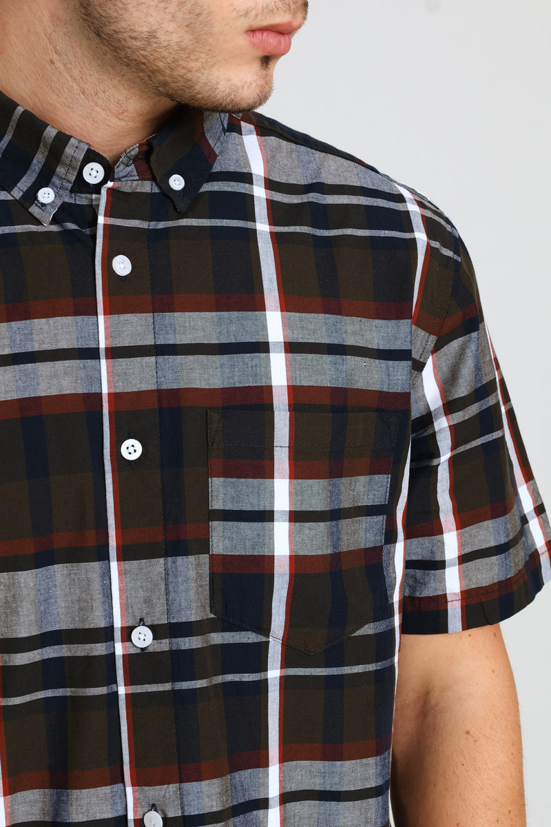 Golden Rooibos Button Down Check Shirt - Fatigue/Navy/Red
